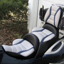 BMW K1200LT: Day-Long Dual 2-Tone Leather Light Grey Inserts Black Sides | Rectangle Pattern