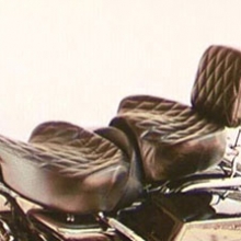 Harley-Davidson FLHR Road King: Day-Long Dual Vinyl Cover with a special Custom Harley Diamonds quilting pattern. HD sissybar backrest pad recovered to match.