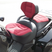 Solo with RCP Built-in Driver Backrest - Red Sunbrella Inserts, Black Vinyl Sides with Rectangle Pattern