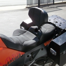 KTM 990Adventure Solo Sunbrella Slate inserts with Rectangle pattern and RCP Built-in Drivers Backrest