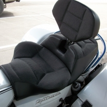 Moto Guzzi California Solo Sunbrella Slate inserts with Rectangle pattern and RCP Built-in Drivers Backrest