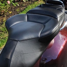 Solo all Black Leather with halfmoon pattern and custom embroidery on passenger backrest